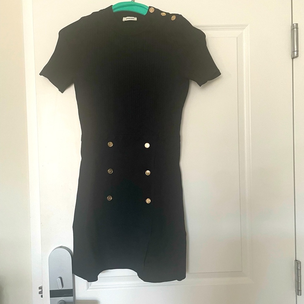 Sandro sweater Black Dress with Gold Button Accents
